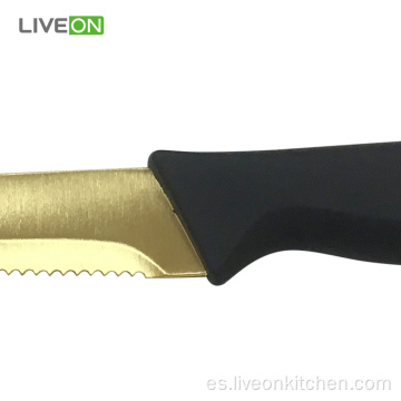 Cuchillo para carne, mango de acero, revestimiento de titanio dorado